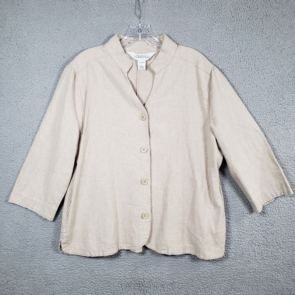 Vermont Country Store Jacket Womens Large Beige Linen Cotton ButtonUp Pockets
